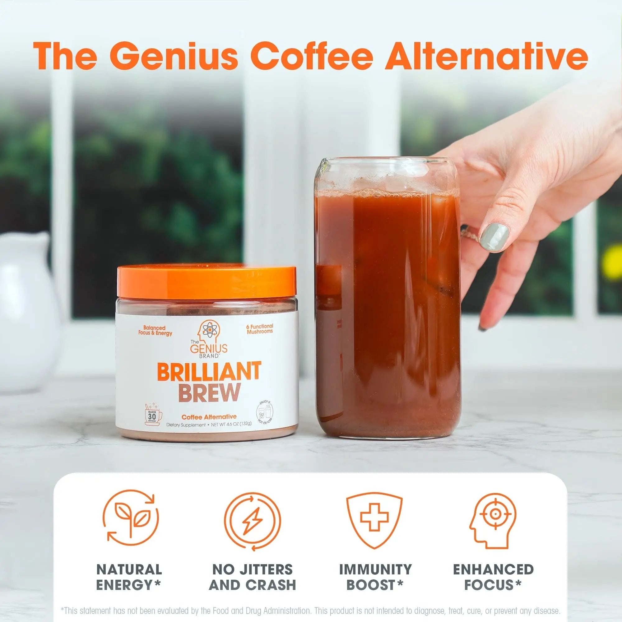 The Genius Brand Genius Brilliant Brew - Natural Coffee Substitute for Clear Thinking, Energy & Immune Support - No Crash or Jitters - Powered by Nootropics - Non-GMO - 30 Servings - Sweet Cocoa - TrustMedUSA