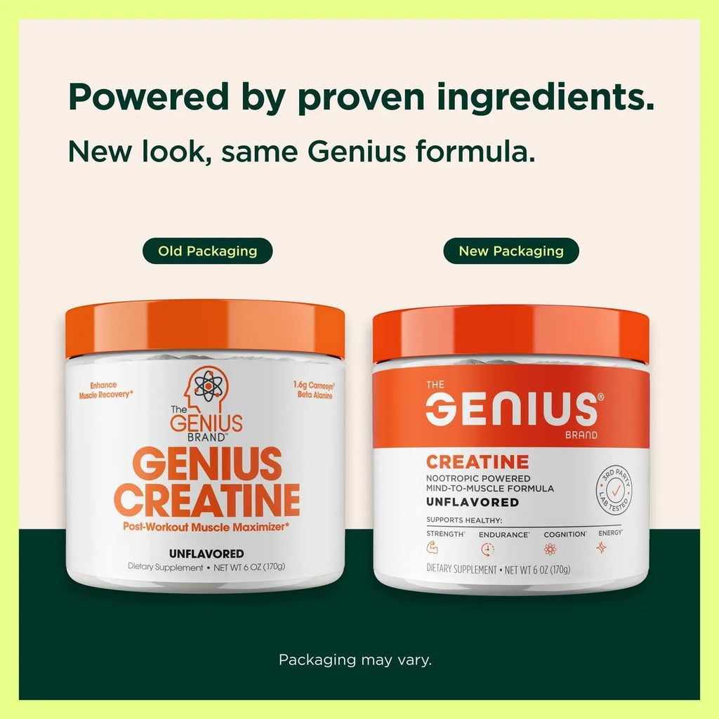 The Genius Brand Genius Creatine - Creatine Monohydrate Powder for Active Lifestyles - Endurance, Strength, Brain Performance & Muscle Health Support - Mind-to-Muscle Formula - Unflavored - 6 oz - TrustMedUSA