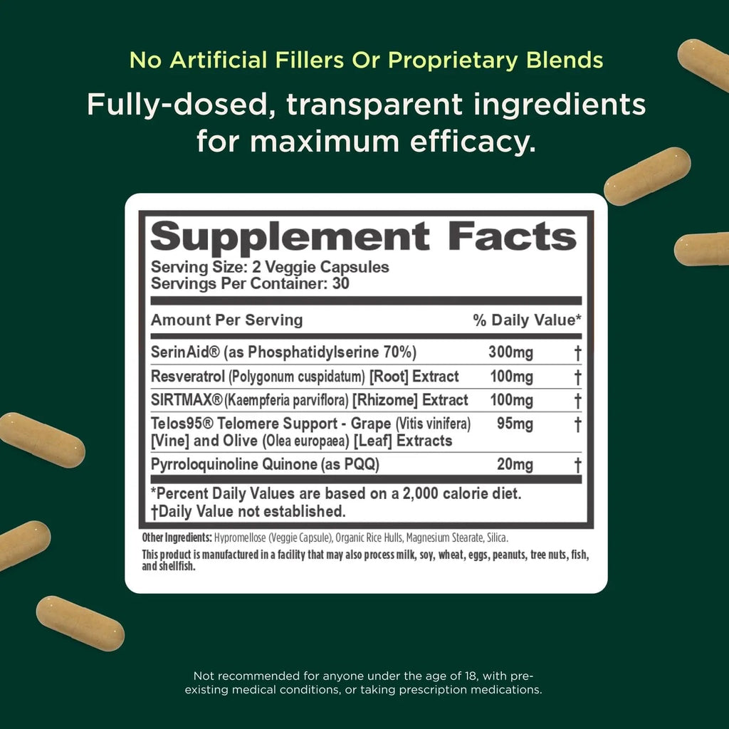 The Genius Brand Genius Eternal - Cellular Repair Supplement for Daily Clarity - Supports Brain Health, Endurance, Energy, Focus, Memory & Vitality - Non-GMO - 60 Veggie Capsules - TrustMedUSA