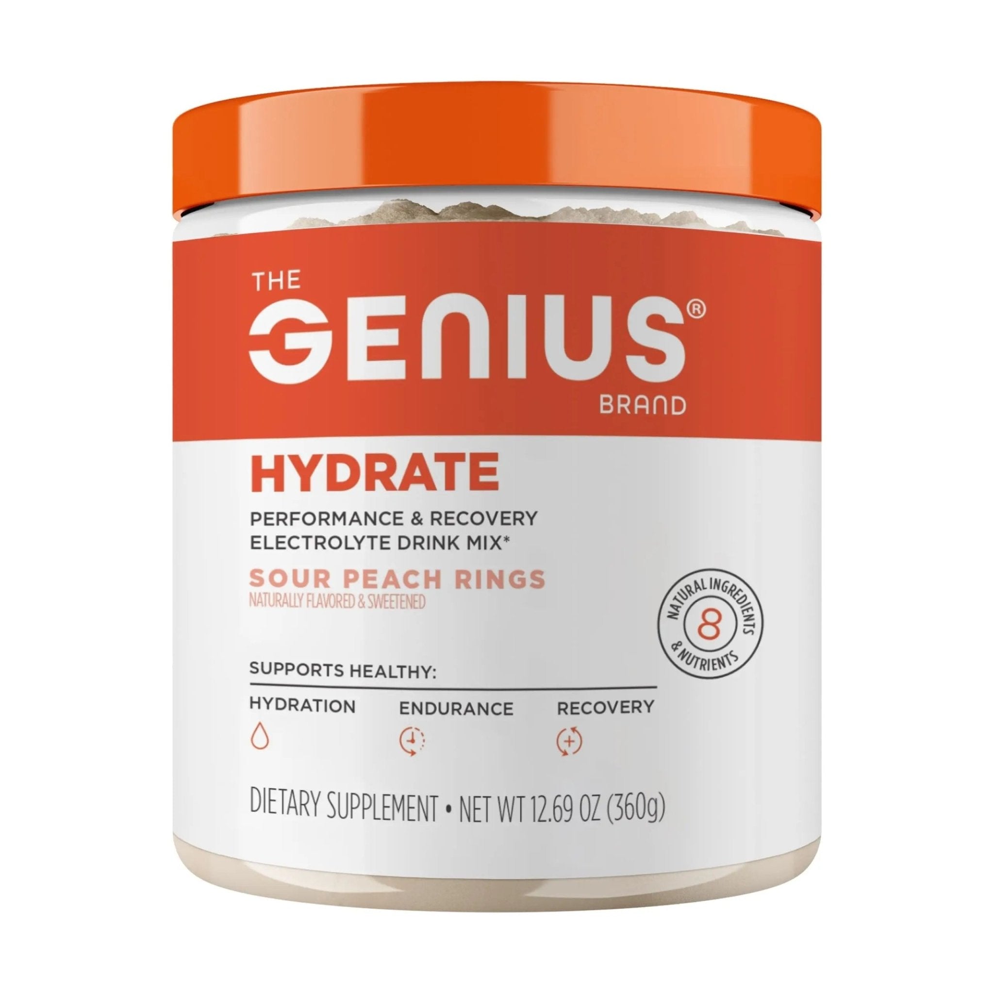 The Genius Brand Genius Hydrate - Electrolyte Supplement for Daily Hydration - Coconut Water - Sugar-Free - 8 Essential Minerals & Nutrients - Non-GMO - Sour Peach Rings - 50 Servings - TrustMedUSA