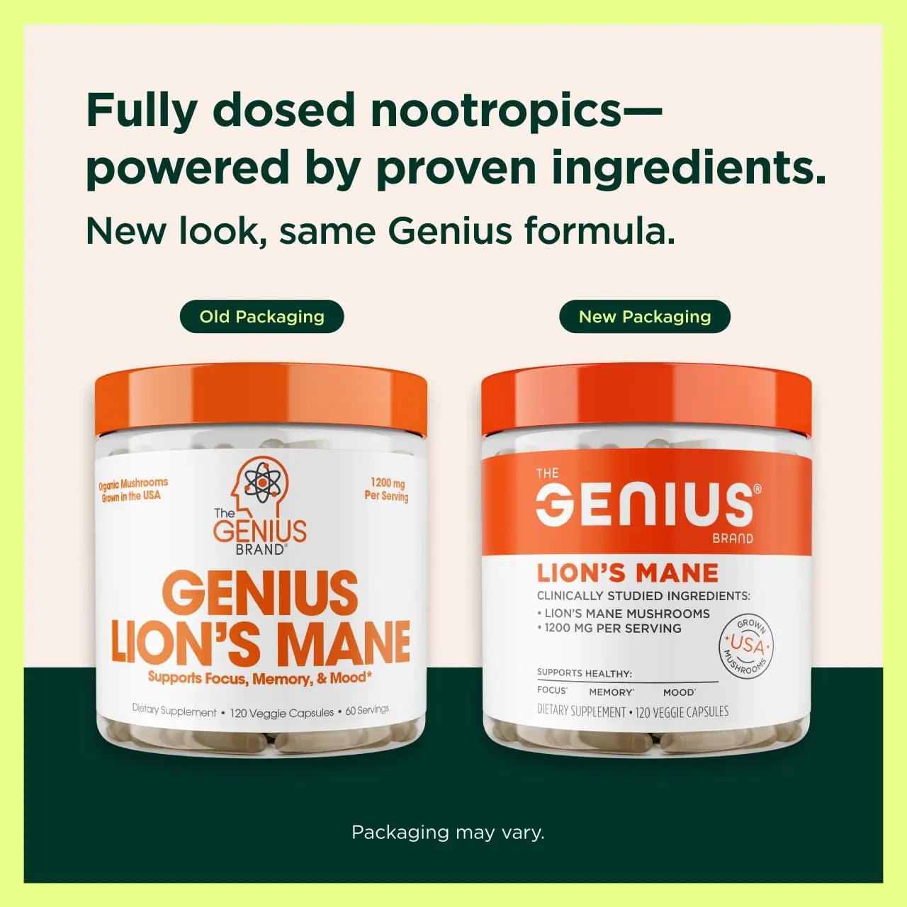 The Genius Brand Genius Lion's Mane - Plant-Based Supplement for Memory, Focus & Mood Support - Organic & Non-GMO - 120 Veggie Capsules - TrustMedUSA