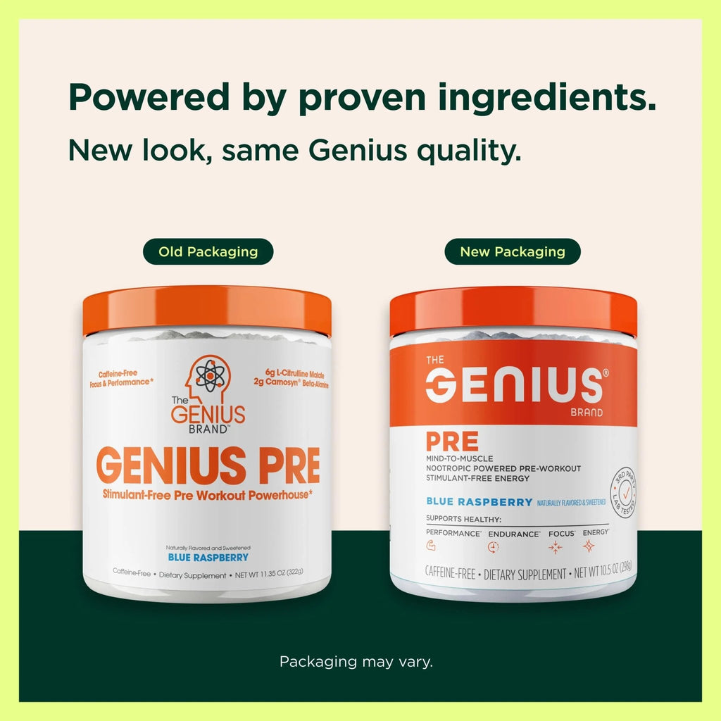 The Genius Brand Genius Pre - Clean Pre-Workout Powder for Energy, Focus & Fitness Support - No Artificial Flavors, Preservatives, or Proprietary Blends - Non-GMO - 20 Servings - Blue Raspberry - TrustMedUSA