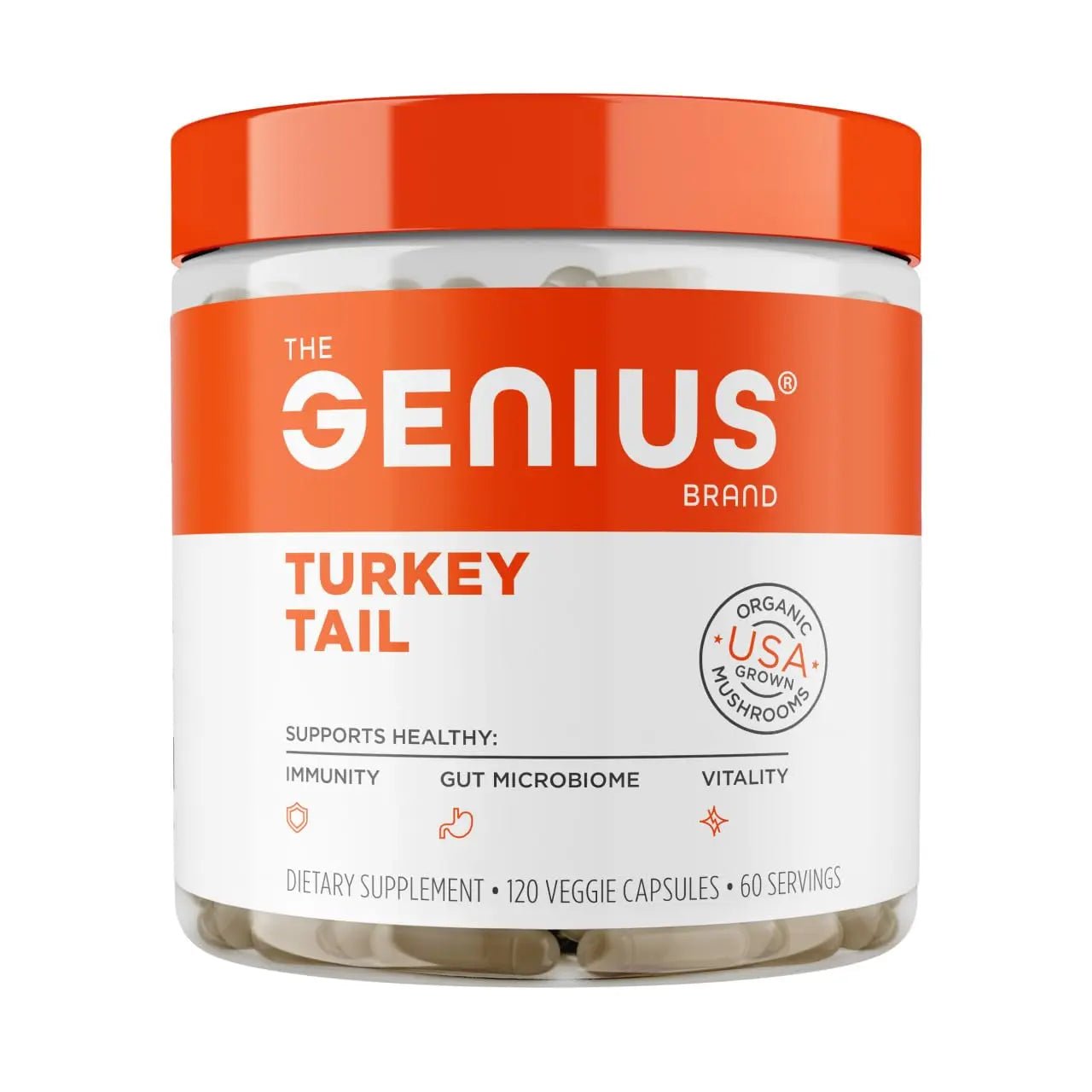 The Genius Brand Genius Turkey Tail - Plant-Based Supplement for Immune, Gut & Antioxidant Support - Organic & Non-GMO - 120 Veggie Capsules - TrustMedUSA