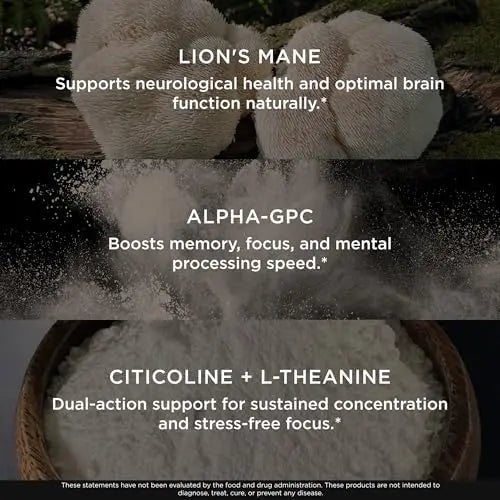 The Genius Brand Mood + Focus Nootropic – 400mg Organic Lion’s Mane, Alpha GPC & Citicoline – Memory & Focus Supplement – 30 Servings - TrustMedUSA