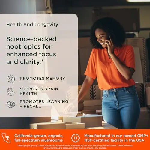 The Genius Brand Mood + Focus Nootropic – 400mg Organic Lion’s Mane, Alpha GPC & Citicoline – Memory & Focus Supplement – 30 Servings - TrustMedUSA