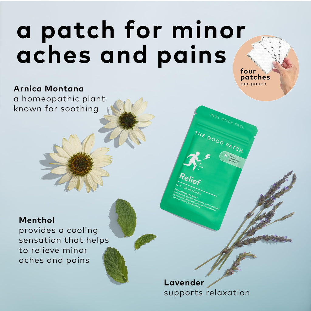 The Good Patch Muscle Pain Relief Patches, Natural Patch with Menthol, Lavender, Arnica and Aloe Vera, Sustained Release, Plant Powered Wearable Wellness, For Back, Neck, Arms, Legs (16 Total Patches) - TrustMedUSA