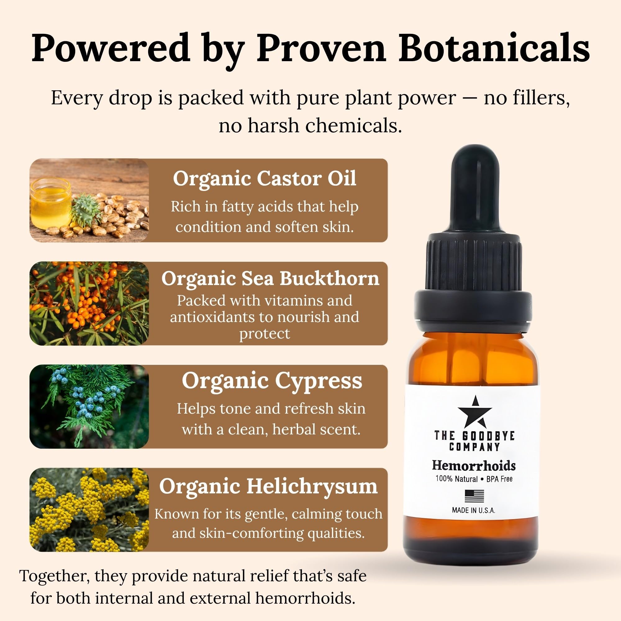 The Goodbye Company Organic Hemorrhoid Relief Serum - Natural Witch Hazel Treatment for Pain, Itch & Swelling - Internal External Soothing Formula - Vegan, USA Made, 15mL - TrustMedUSA