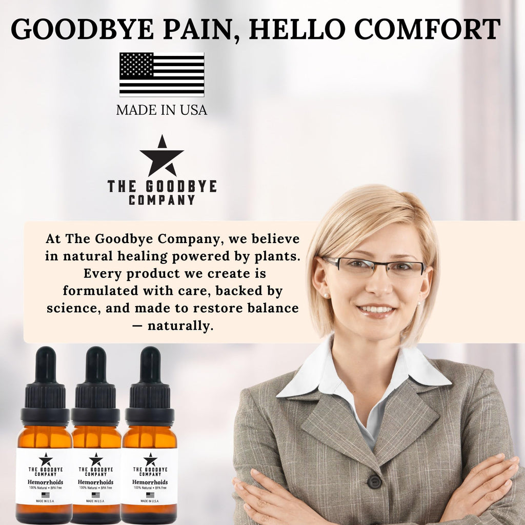 The Goodbye Company Organic Hemorrhoid Relief Serum - Natural Witch Hazel Treatment for Pain, Itch & Swelling - Internal External Soothing Formula - Vegan, USA Made, 15mL - TrustMedUSA
