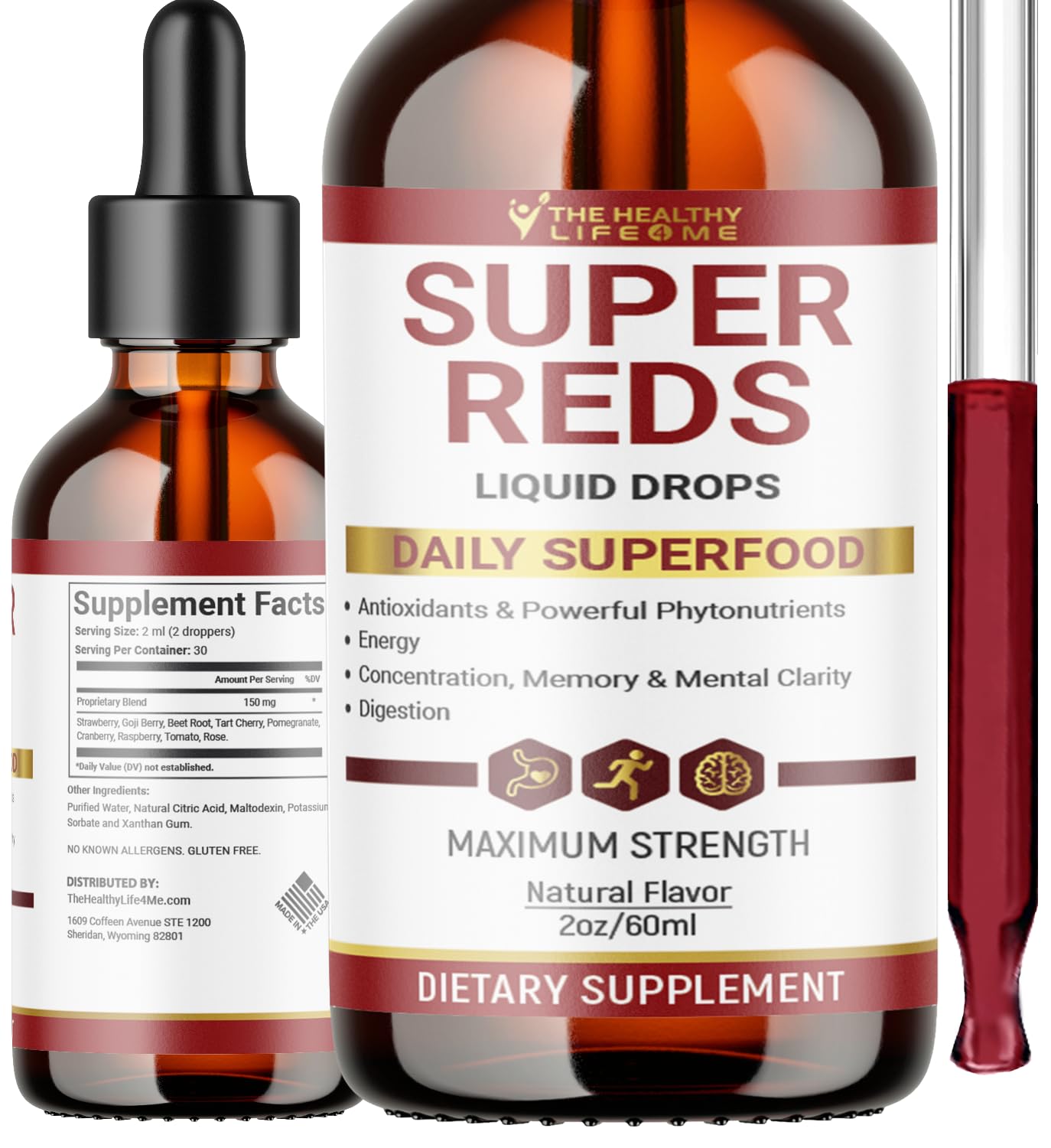 THE HEALTHY LIFE 4 ME Liquid Super Reds Phytonutrient Superfood Drops | Phytonutrient Blend containing Polyphenols | Antioxidants & More | Great Taste 2oz - 30 Day Supply - TrustMedUSA
