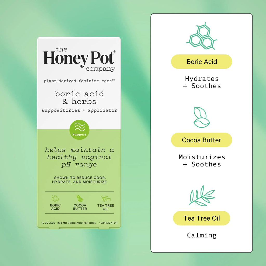 The Honey Pot Company 7 Day Boric Acid & Herbs Suppositories - Maintains and Balances Healthy Vaginal pH, Manages Odor, Hydrates, & Moisturizes - Gynecologist Tested - TrustMedUSA