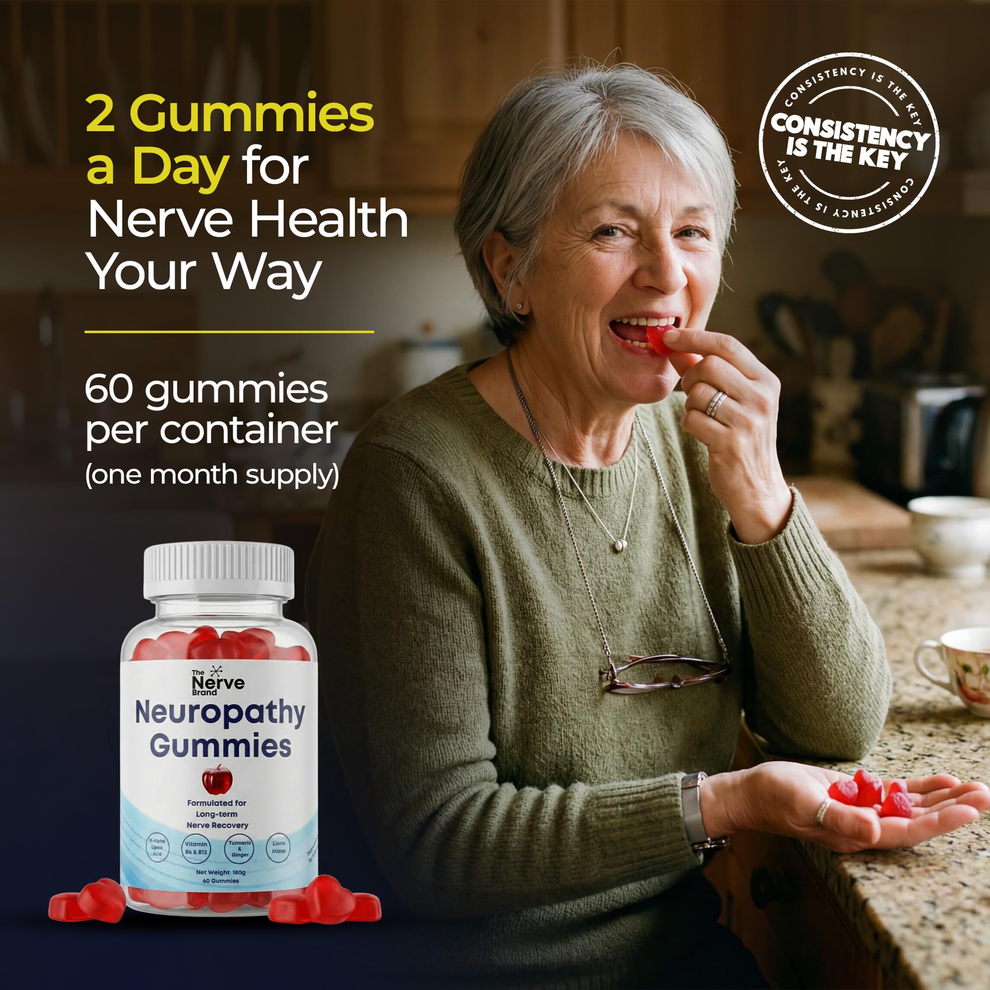 The Nerve Brand Neuropathy Support Gummies, 600 mg R Alpha Lipoic Acid Gummies with B1 B6 B12 and Lion’s Mane, Sugar Free Daily Nerve Health Supplement, 30 Day Supply - TrustMedUSA