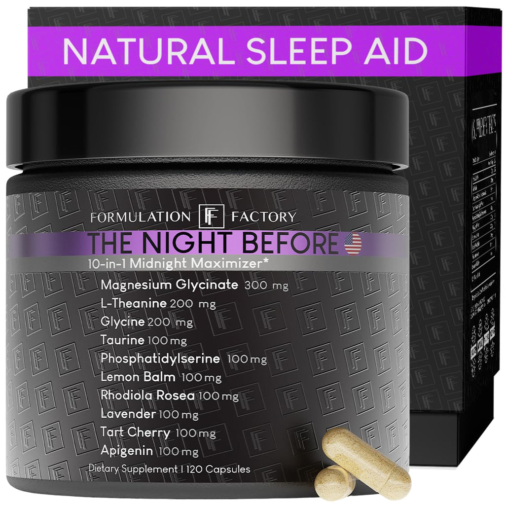 The Night Before 10-in-1 Midnight Maximizer Sleep Aid, Stress Relief, Cognition, Relaxation, Recovery, Focus, Magnesium Glycinate, L-Theanine & More, (120 Capsules – 2 Month Supply) - TrustMedUSA