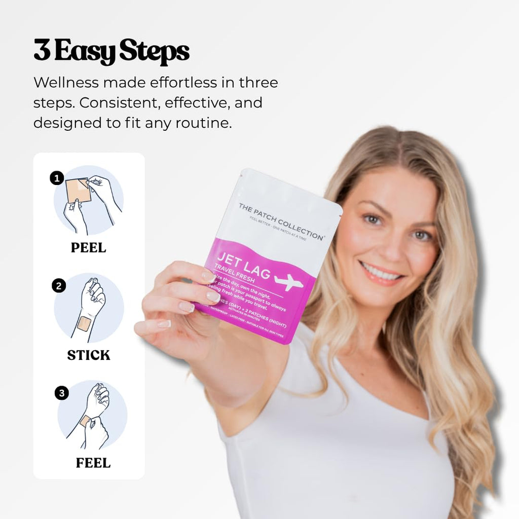 The Patch Collection® - Jet Lag Patch for Day & Night Time Zone Changes | Melatonin, Valerian Root, Passion Flower, Magnesium, Vitamin B1, B2, B3, Turmeric | 100% Natural & Vegan (Pack of 4) - TrustMedUSA