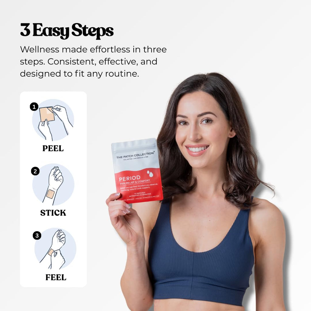 The Patch Collection® – Period Pain Relief Patch | Menthol, Turmeric, Valerian Root, Green Tea, Pomegranate Oil (Pack of 12) - TrustMedUSA