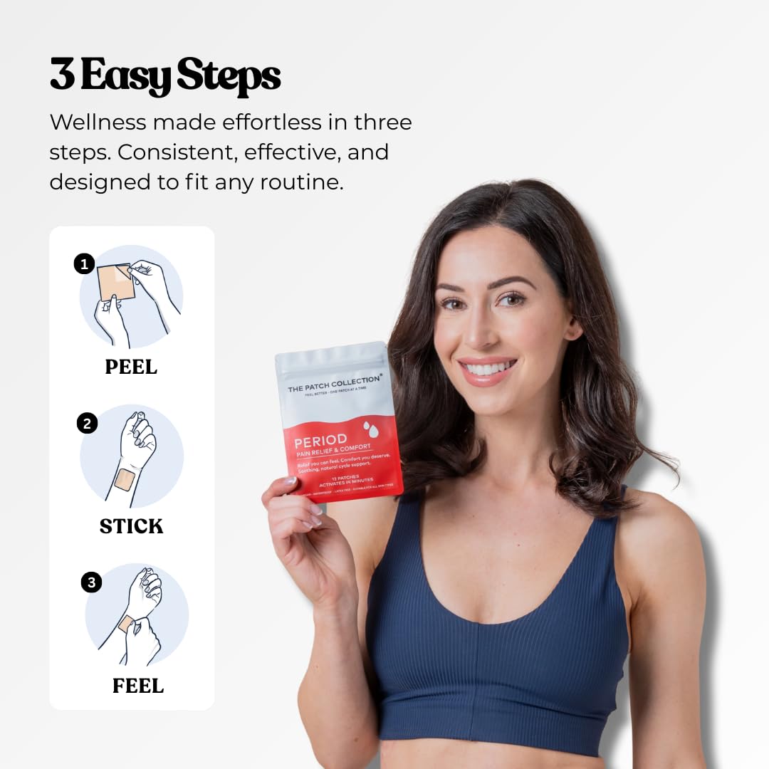 The Patch Collection® – Period Pain Relief Patch | Menthol, Turmeric, Valerian Root, Green Tea, Pomegranate Oil (Pack of 12) - TrustMedUSA