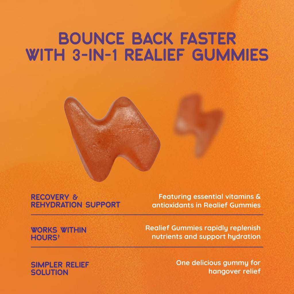 The Realief 60 Count Post Party Gummies – DHM, Milk Thistle & Electrolytes – Wellness Support – Strawberry Flavor – Wake Up Refreshed - TrustMedUSA