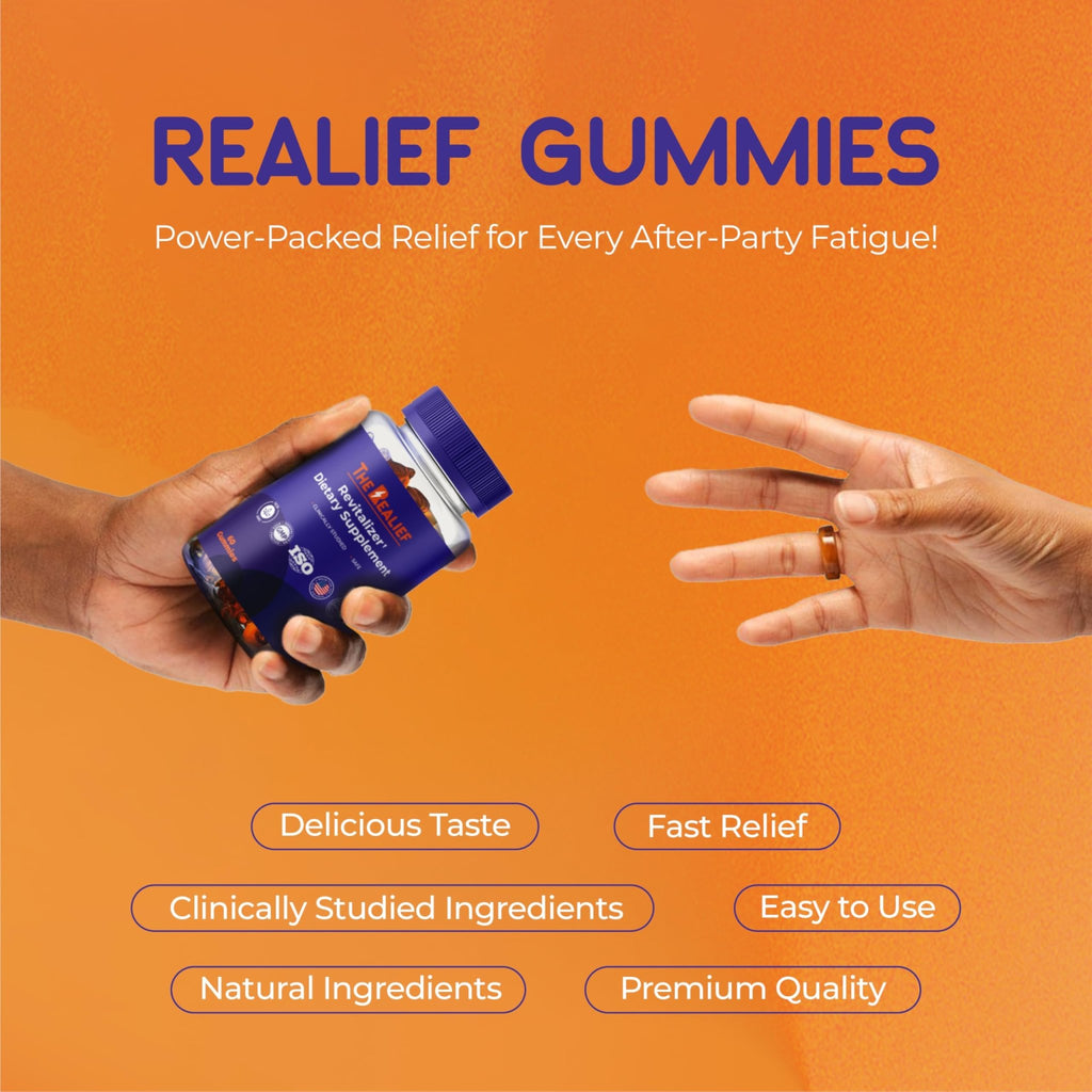 The Realief 60 Count Post Party Gummies – DHM, Milk Thistle & Electrolytes – Wellness Support – Strawberry Flavor – Wake Up Refreshed - TrustMedUSA