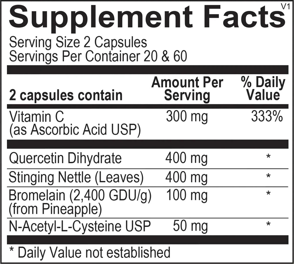 The Source Matters Alleviator Clear-ME SR Seasonal Allergy Relief and Immune Support | Quercetin, Bromelain, Stinging Nettles, NAC, and Vitamin C (40 Capsules) - TrustMedUSA