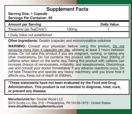 Theacrine (Teacrine) 100 Mg, 60 Capsules - Energy and Focus Supplement (Similar to Caffe - TrustMedUSA