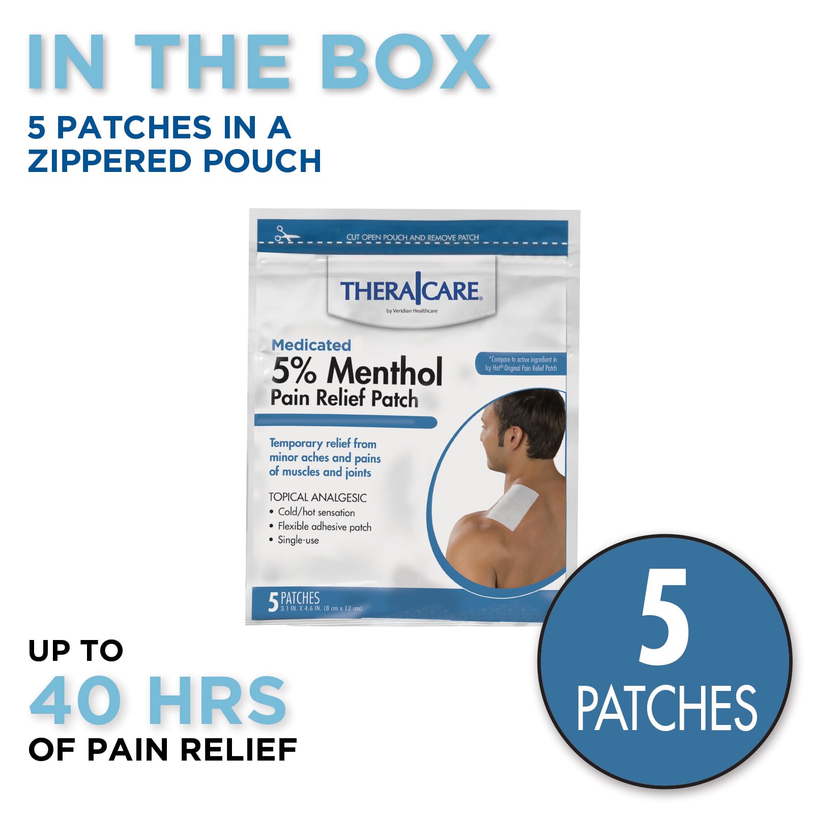 TheraCare Cold Hot Medicated Patch | 5% Menthol | Neck, Shoulder, Small Areas | 4.6” x 3.1” | 5-Count - TrustMedUSA