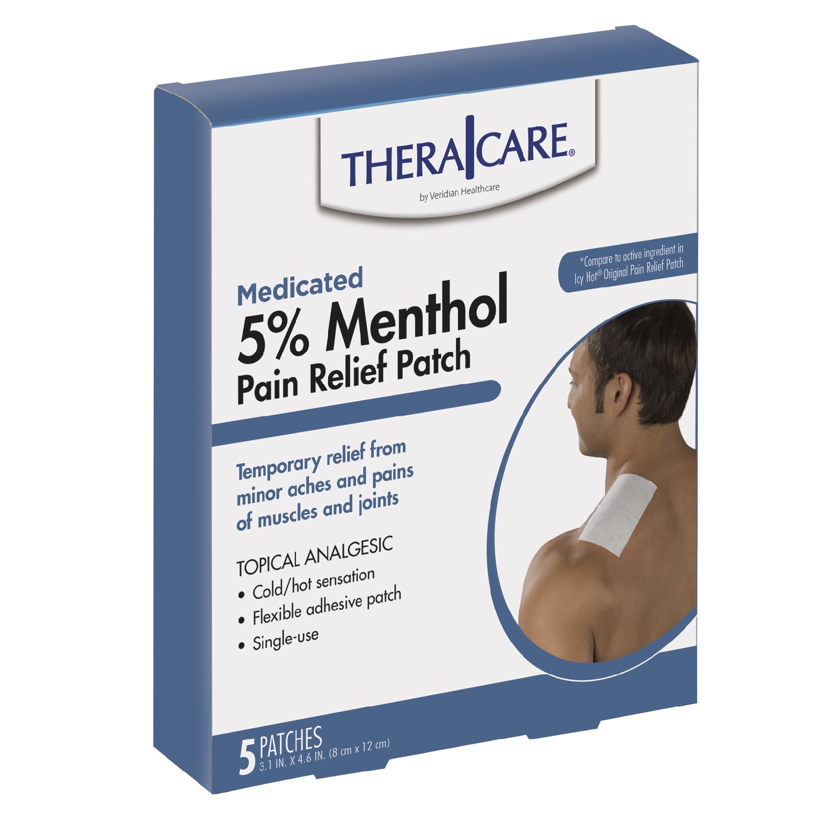 TheraCare Cold Hot Medicated Patch | 5% Menthol | Neck, Shoulder, Small Areas | 4.6” x 3.1” | 5-Count - TrustMedUSA