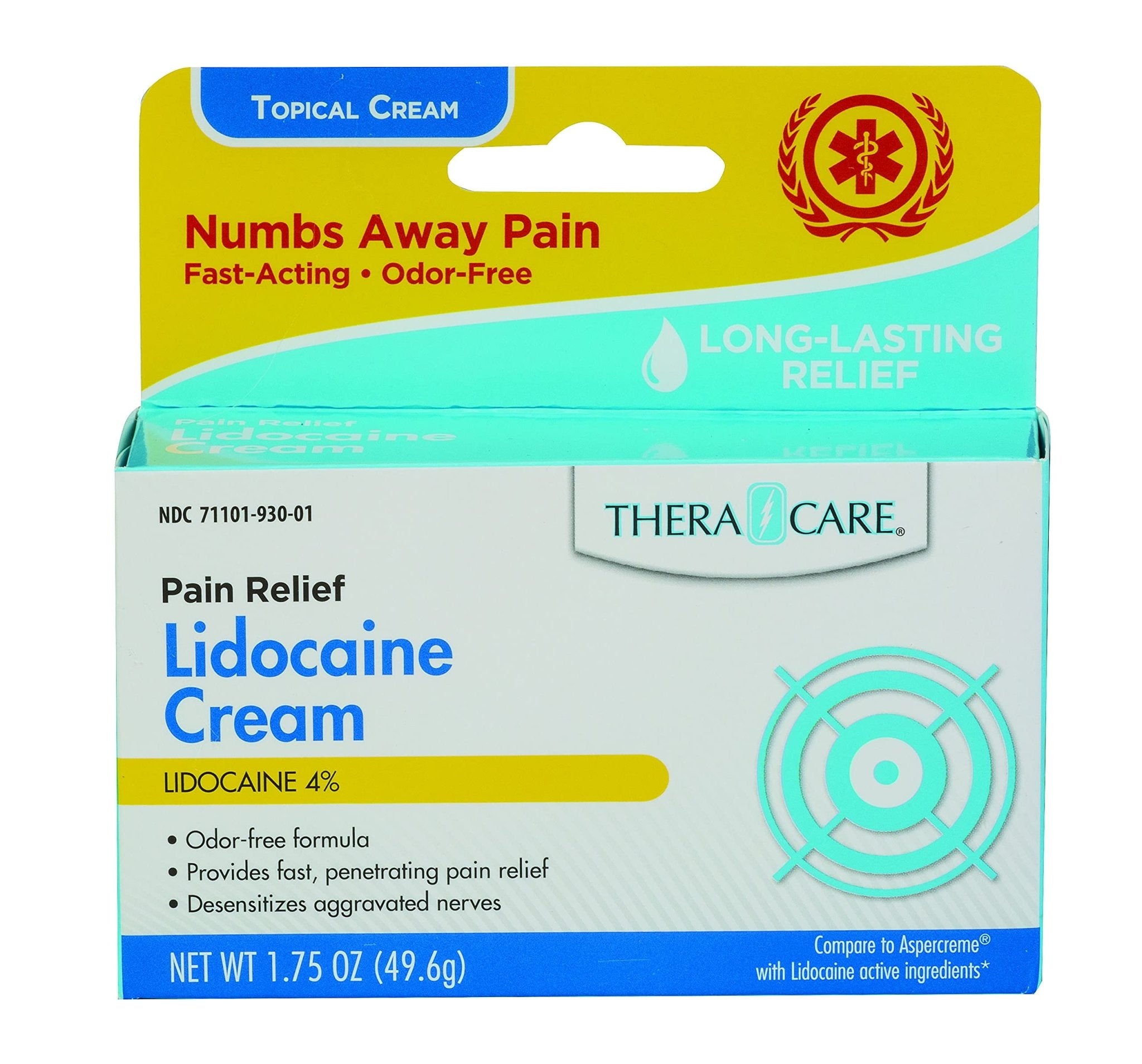 Thera|Care Maximum Strength OTC Lidocaine Cream | Numbs Away Pain | Long-Lasting Relief | Non-Greasy | 1.75 Oz - TrustMedUSA