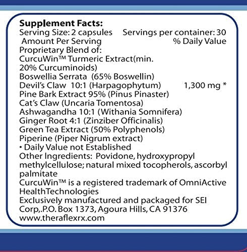 Theraflex RX® Capsules for Relief of Joint & Muscle Discomfort, Mobility and Healthy Inflammation Response with Patented Curcuwin® Turmeric Extract, Boswellia, Ashwaganda, 60 Capsules - TrustMedUSA
