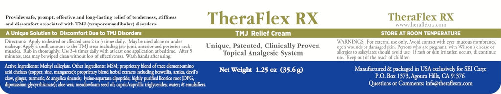 Theraflex RX® TMJ Cream (Doctor Formulated). This is a Patented Topical Cream which Provides Masseter Muscle and temporomandibular Joint Relief (TMJ) - TrustMedUSA