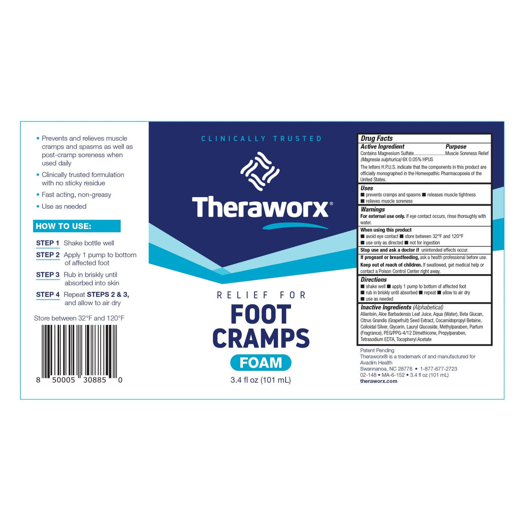 Theraworx Fast-Acting Foam for Foot Cramp Relief with Magnesium Sulfate - 3.4 Fl Oz - 1 Count - TrustMedUSA