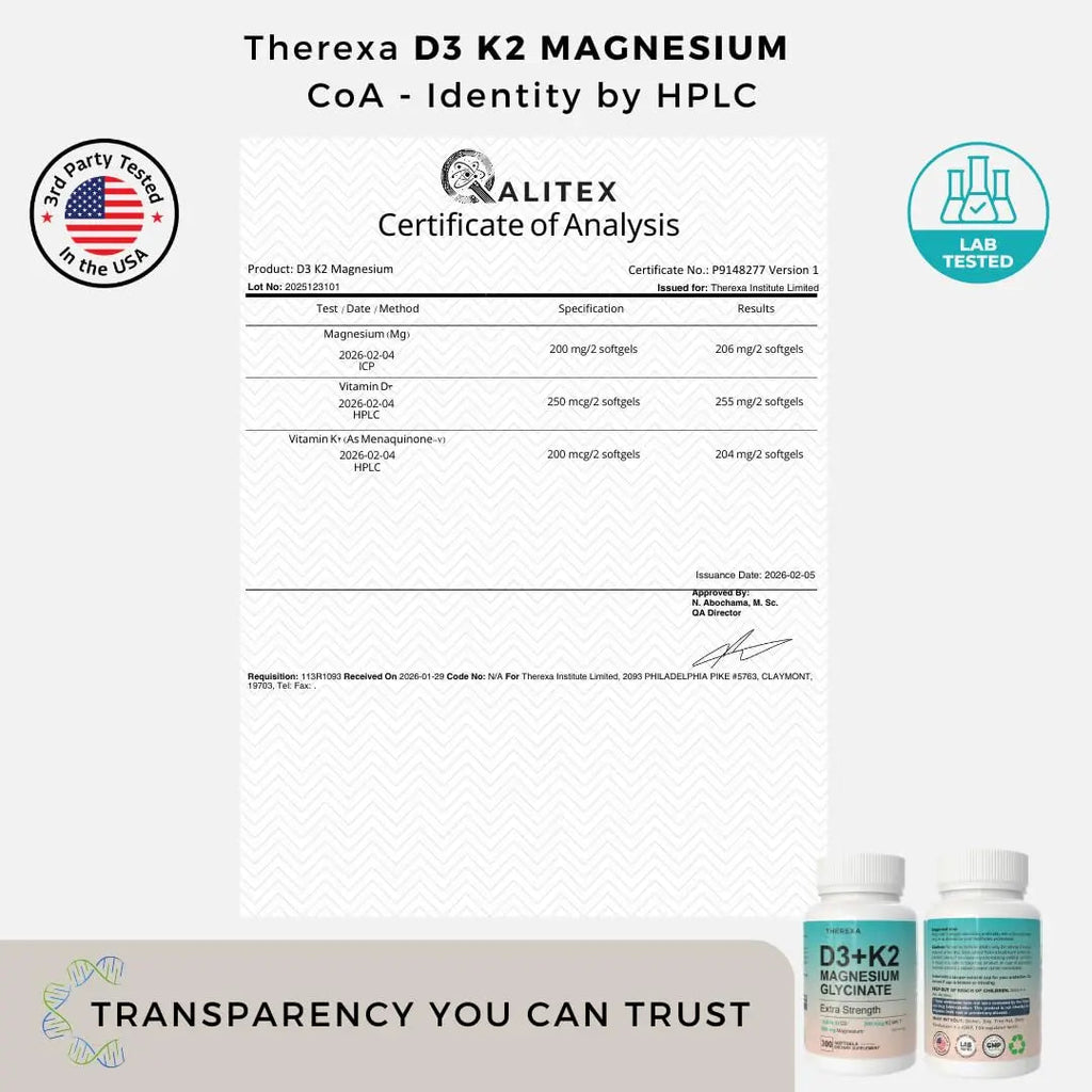 THEREXA Vitamin D3 K2 Magnesium Supplement - Extra Strength with 10000 IU Vitamin D3, Magnesium Glycinate and 200 mcg K2 MK-7 Vitamin Supplements Complex, for Women & Men - 300 Softgels - TrustMedUSA