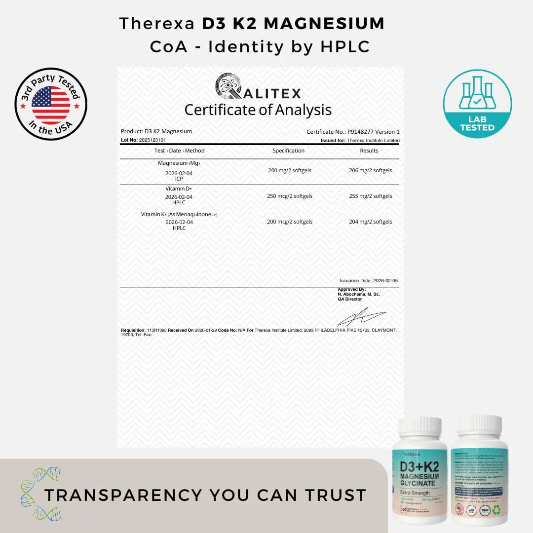 THEREXA Vitamin D3 K2 Magnesium Supplement - Extra Strength with 10000 IU Vitamin D3, Magnesium Glycinate and 200 mcg K2 MK-7 Vitamin Supplements Complex, for Women & Men - 300 Softgels - TrustMedUSA