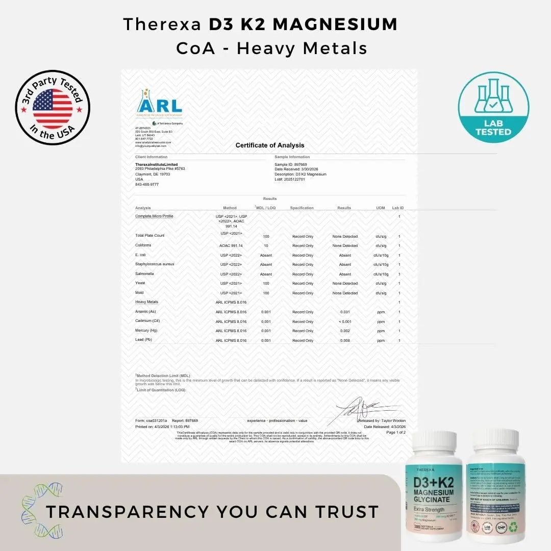 THEREXA Vitamin D3 K2 Magnesium Supplement - Extra Strength with 10000 IU Vitamin D3, Magnesium Glycinate and 200 mcg K2 MK-7 Vitamin Supplements Complex, for Women & Men - 300 Softgels - TrustMedUSA