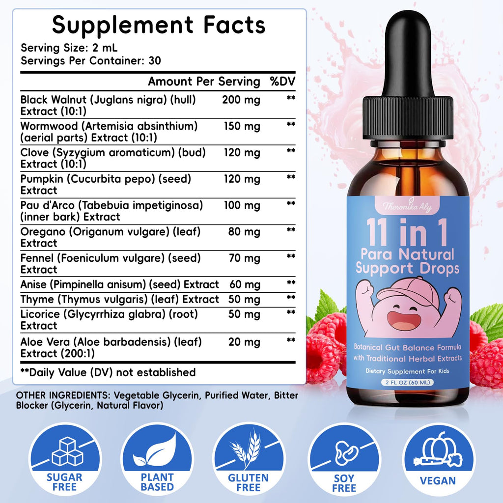 Theronika Aly Parasite Cleanse for Humans & Kids – Advanced Herbal Blend with Black Walnut, Wormwood, Clove, Digestive & Gut Balance Support, Alcohol-Free Liquid Drops, 30 Servings - TrustMedUSA