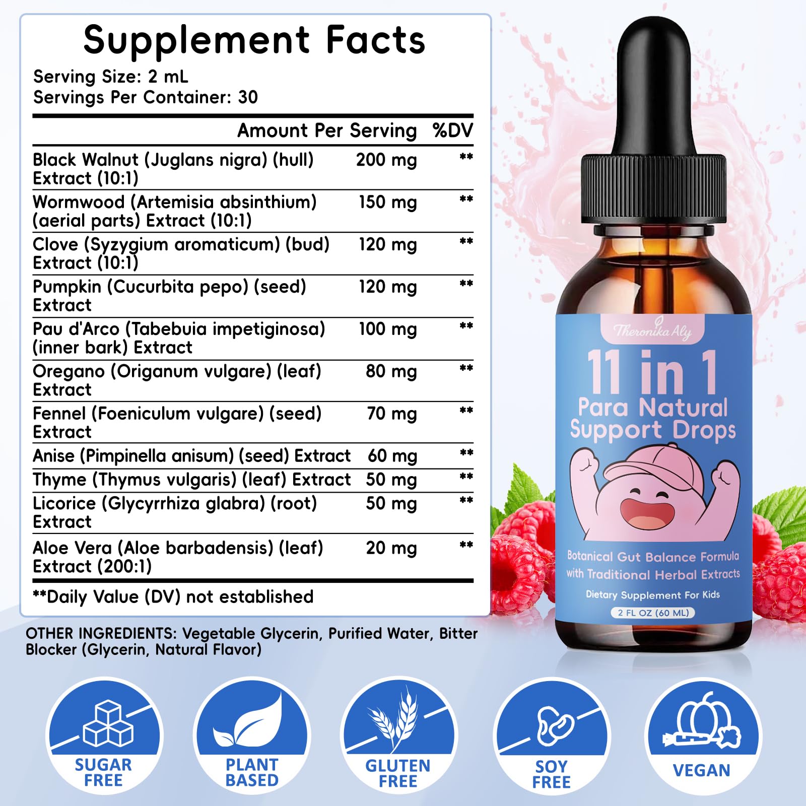 Theronika Aly Parasite Cleanse for Humans & Kids – Advanced Herbal Blend with Black Walnut, Wormwood, Clove, Digestive & Gut Balance Support, Alcohol-Free Liquid Drops, 30 Servings - TrustMedUSA