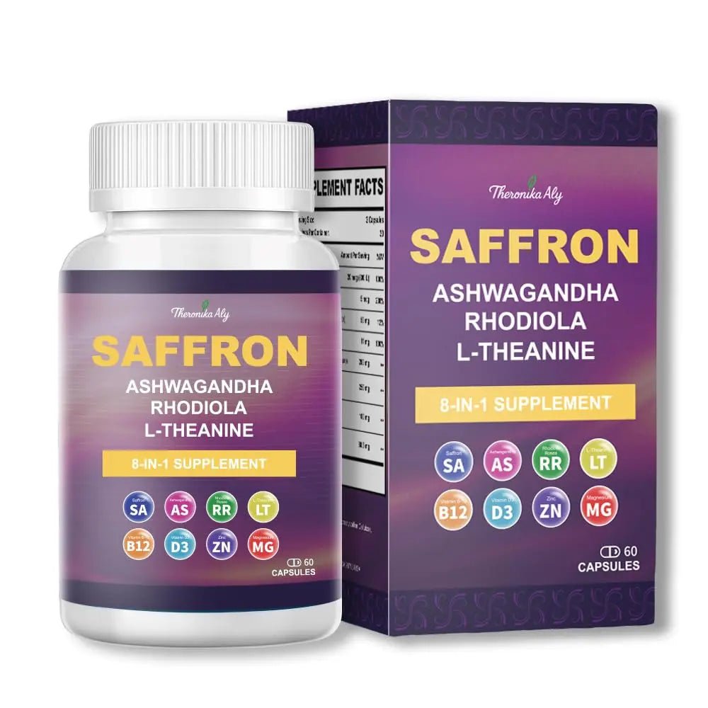 Theronika Aly Saffron Supplements – Blend with Ashwagandha, Safron, Rhodiola, Magnesium, L-Theanine, Zinc & B12, 88.5 mg Pure Saffron Extract Capsules Mood, Energy, Vision & Focus – 60 Vegan Capsules - TrustMedUSA