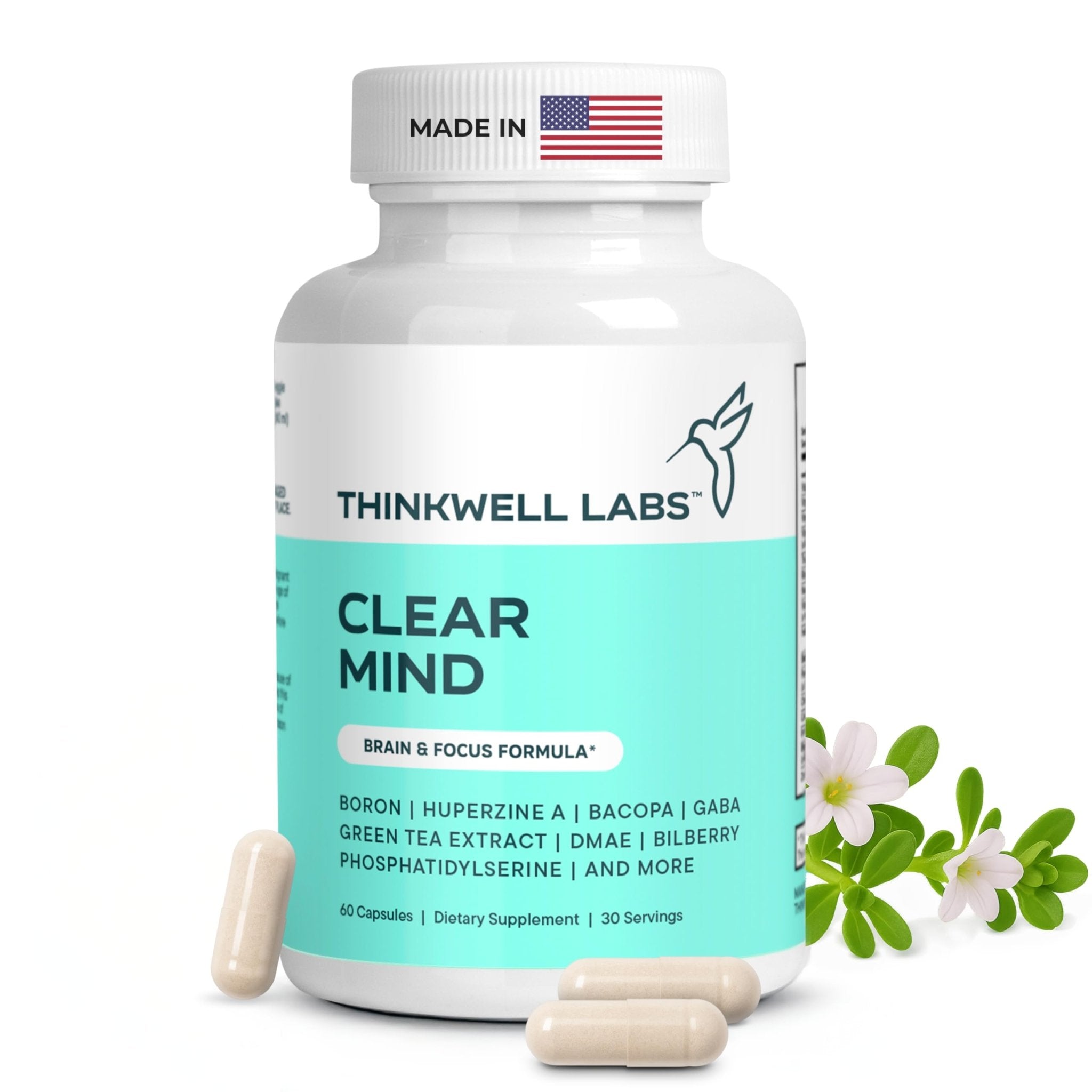 THINKWELL LABS Brain Supplements for Memory and Focus for Women and Men, Focus Supplement, Memory Supplement for Brain, Nootropic with Boron, Huperzine A, Phosphatidylserine (40-in-1, 60 Capsules) - TrustMedUSA