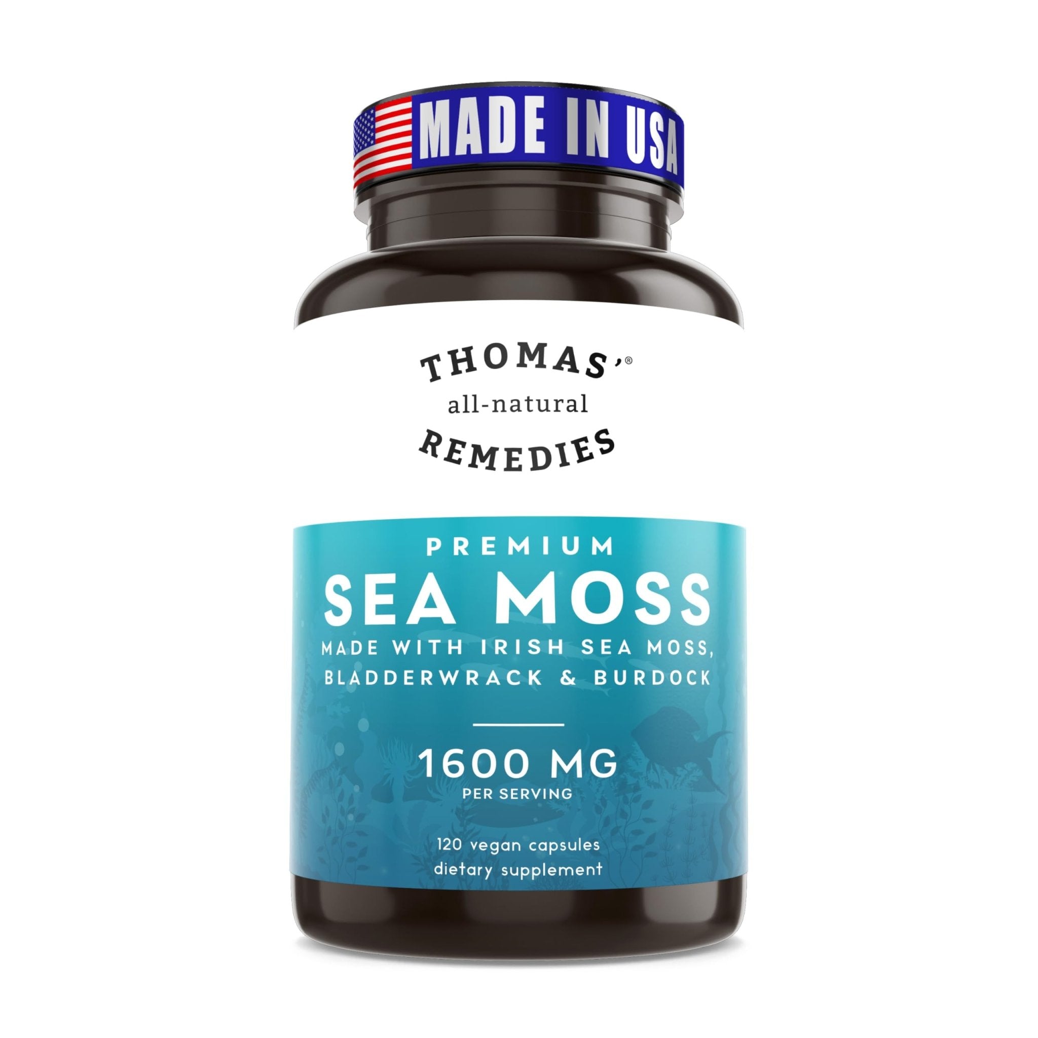 Thomas' all-natural Remedies Irish Sea Moss Capsules, Sea Moss with Bladderwrack & Burdock Root Organic for Gut Health, Digestion, Energy & Immune Support, 120 Seamoss Pills - TrustMedUSA
