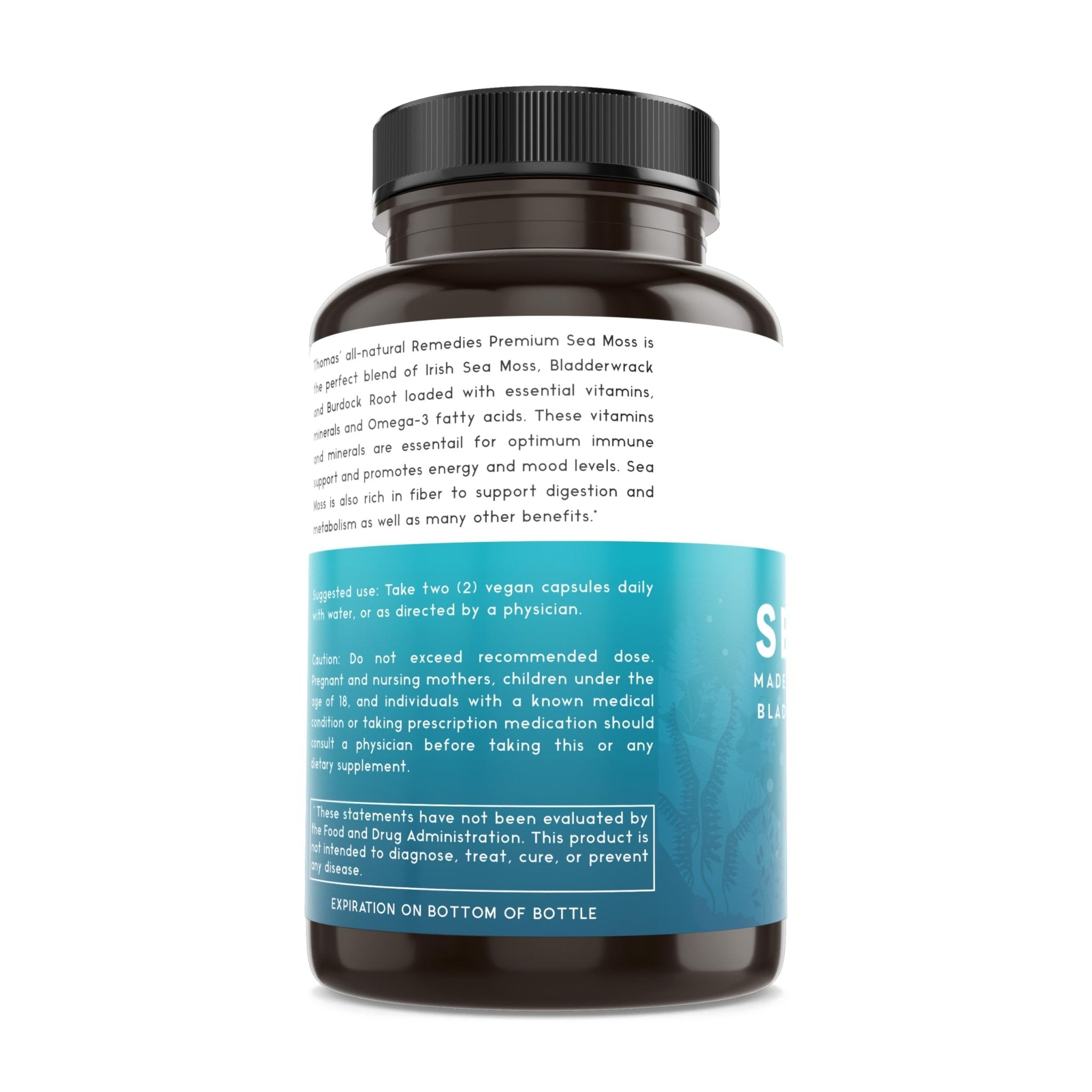 Thomas' all-natural Remedies Irish Sea Moss Capsules, Sea Moss with Bladderwrack & Burdock Root Organic for Gut Health, Digestion, Energy & Immune Support, 120 Seamoss Pills - TrustMedUSA