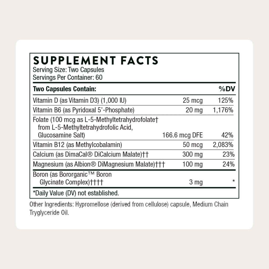 THORNE - Advanced Bone Support - Bone Health Supplement for Women & Men with Calcium, Magnesium, Vitamin D, B Vitamins, Folate & Boron* - Gluten, Dairy & Soy-Free - 120 Capsules - Maple Wellness Supplements