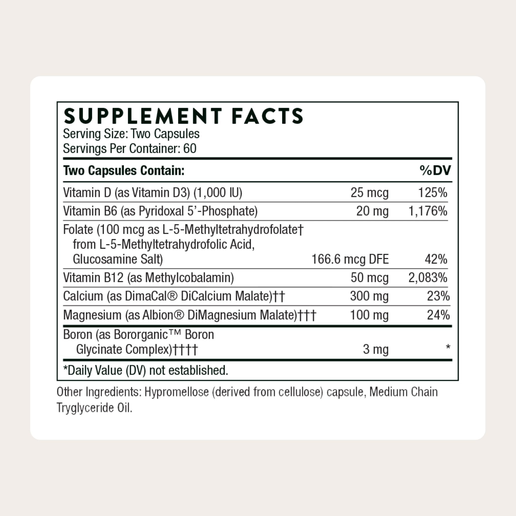 THORNE - Advanced Bone Support - Bone Health Supplement for Women & Men with Calcium, Magnesium, Vitamin D, B Vitamins, Folate & Boron* - Gluten, Dairy & Soy-Free - 120 Capsules - Maple Wellness Supplements