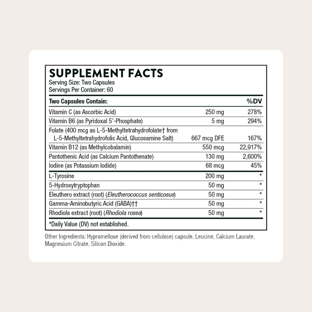 THORNE - Emotion Balance Support - Supports Mood & Stress Management* - Vitamins B6, B12 & C, 5-HTP, GABA, Rhodiola, Folate (5-MTHF) & L-Tyrosine - Third-Party Certified - Gluten-Free - 120 Capsules - TrustMedUSA