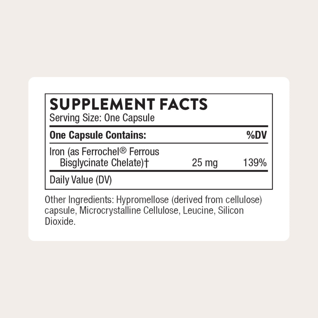THORNE - Iron Bisglycinate - 25 mg Iron Supplement for Enhanced Absorption Without Gastrointestinal Side Effects* - NSF Certified for Sport - Gluten-Free - 60 Servings - Maple Wellness Supplements