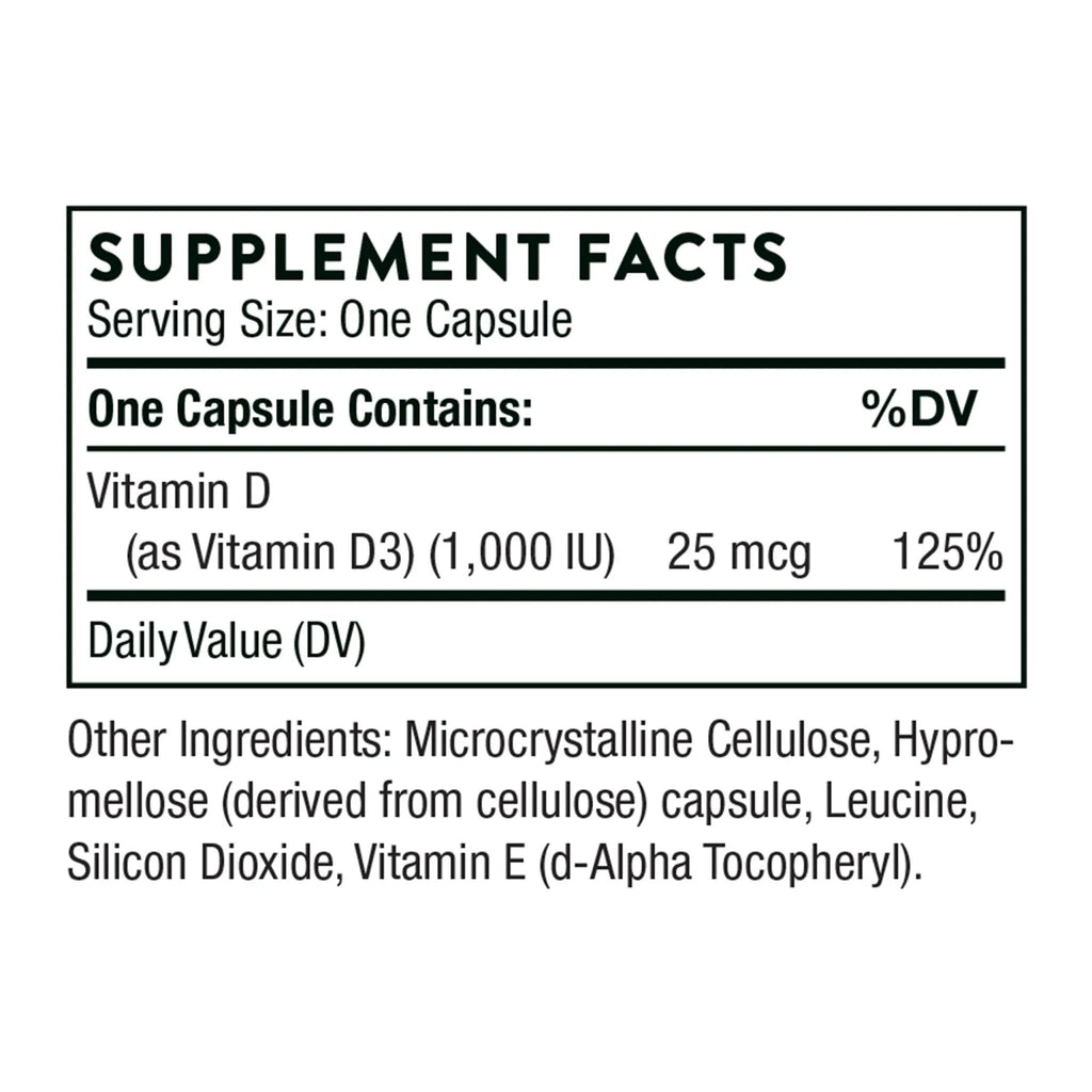 THORNE Vitamin D-1000 - Vitamin D3 Supplement - 1,000 IU - Support Healthy Bones - TrustMedUSA