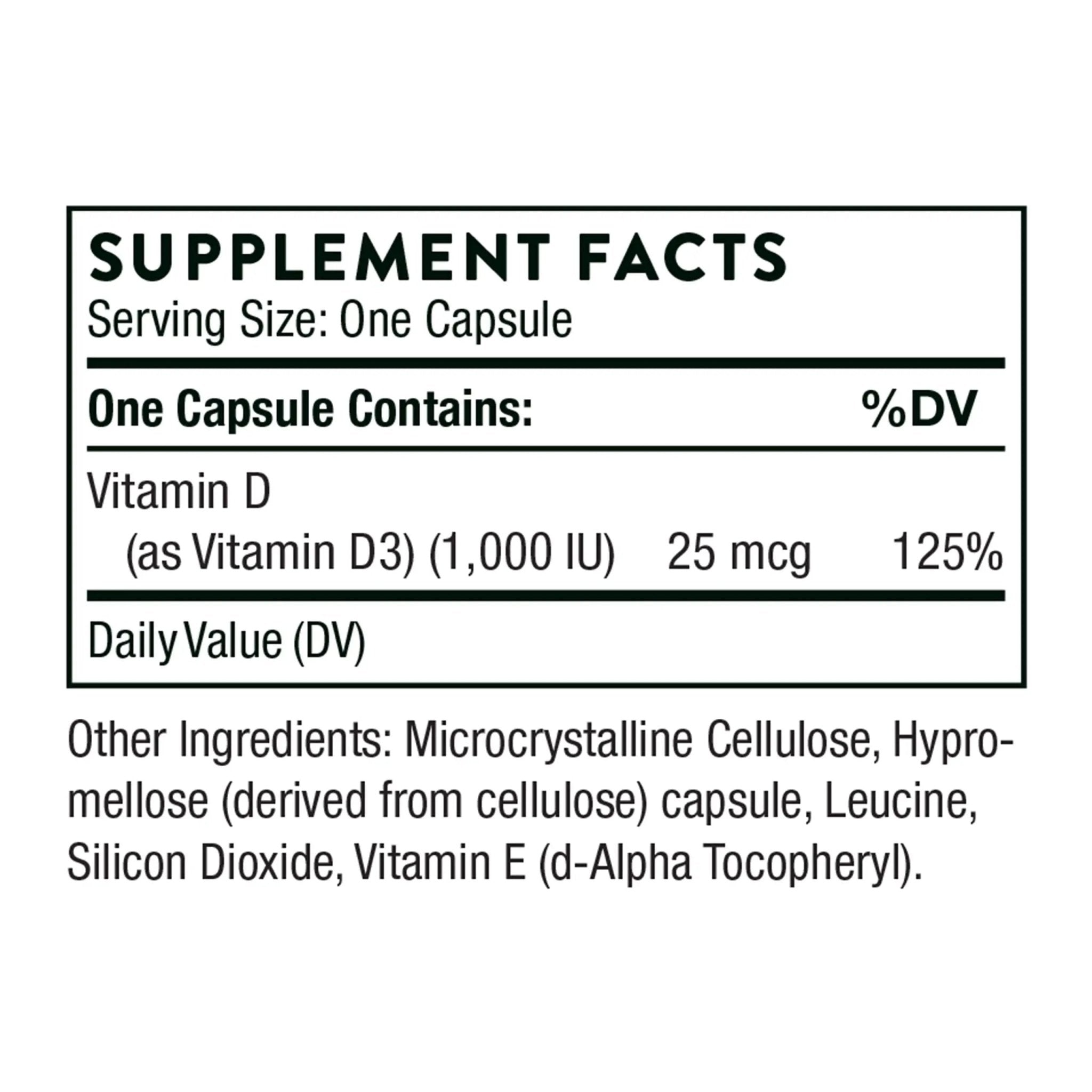THORNE Vitamin D-1000 - Vitamin D3 Supplement - 1,000 IU - Support Healthy Bones - TrustMedUSA