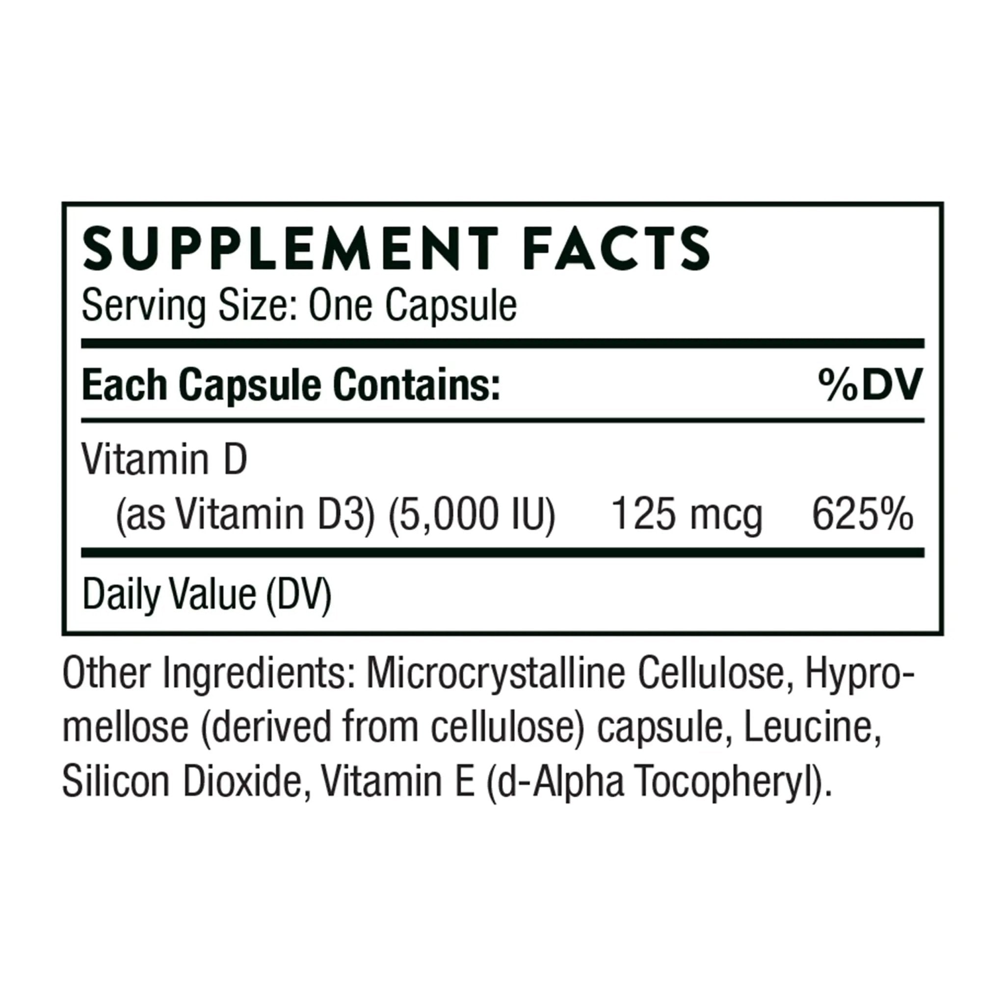 THORNE Vitamin D-5000 - Vitamin D3 Supplement - Support Healthy Bones, Teeth - TrustMedUSA