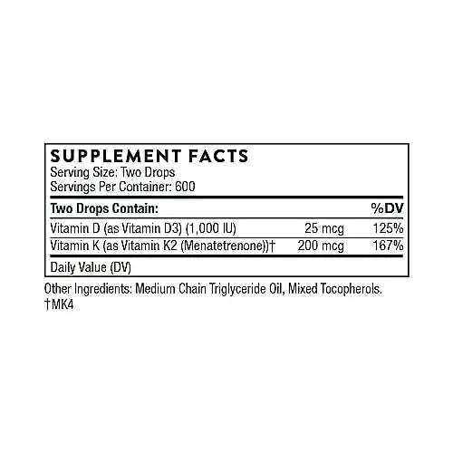 THORNE Vitamin D + K2 Liquid with a metered Dispenser - Vitamins D3 and K2 to Support - TrustMedUSA