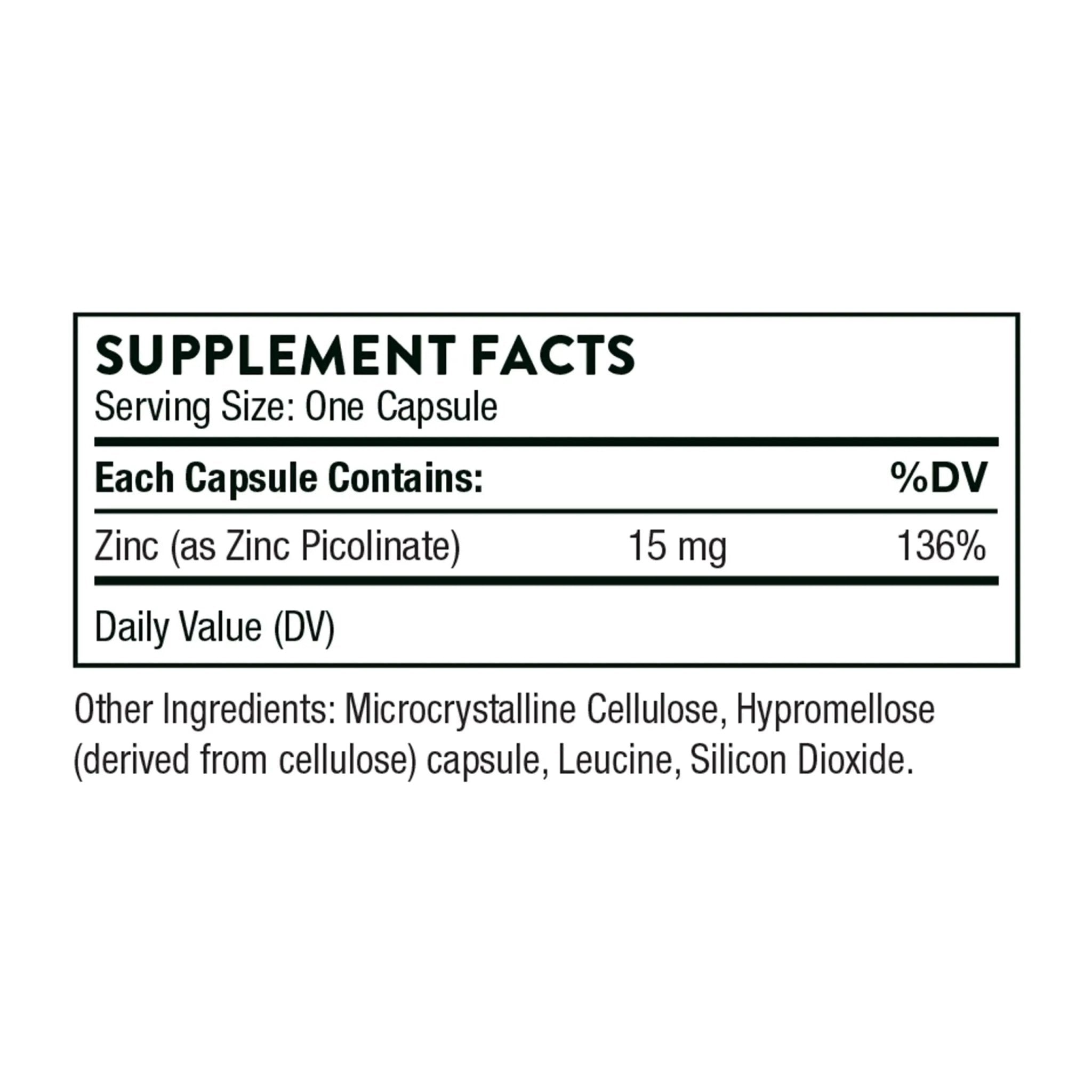 Thorne Zinc Picolinate 15mg - Highly Absorbable Zinc Supplement - Supports Wellness - TrustMedUSA