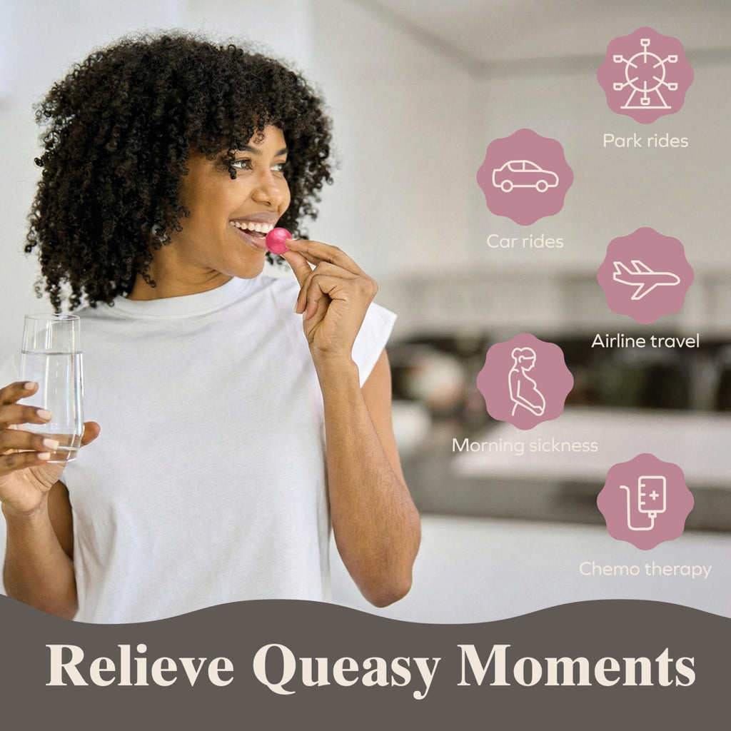 Three Lollies Queasy Drops - Ease Chemotherapy Nausea & Travel Sickness - Alleviates a Dry Mouth - Natural Ingredients - 21 ct - Maple Wellness Supplements