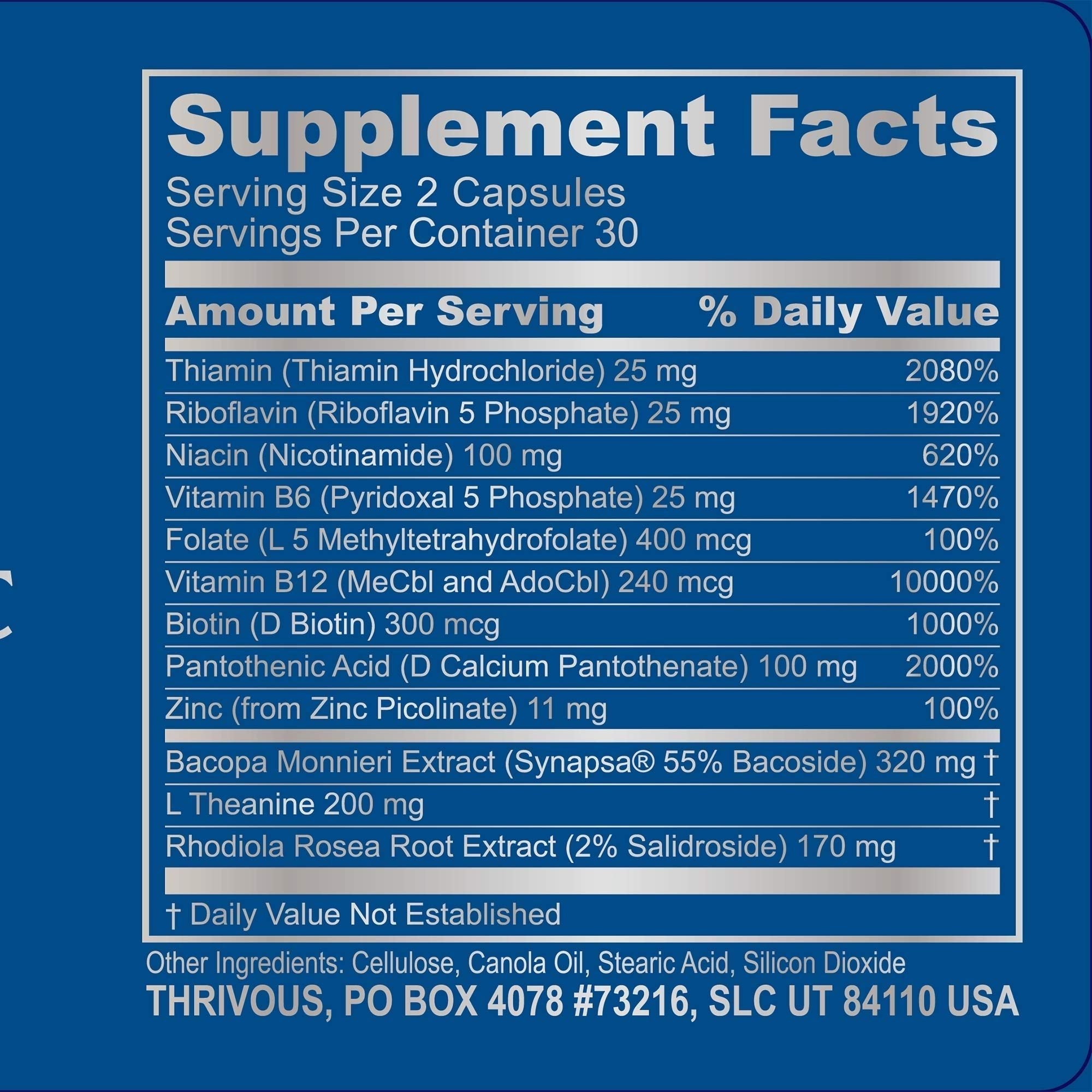 Thrivous Clarity Daily Nootropic – Cognitive Support & Mood Formula with Bacopa (Synapsa®), L-Theanine, Rhodiola Rosea, Vitamin B Complex - TrustMedUSA