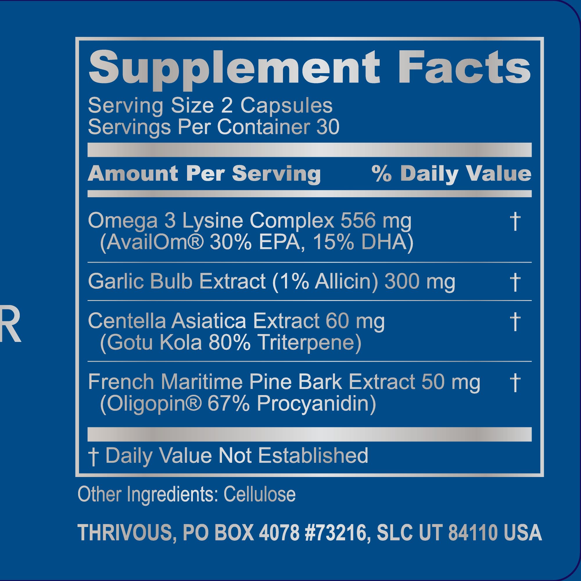 Thrivous Omega Cardioprotector – Advanced Heart & Circulation Support Supplement with AvailOm Omega-3, Garlic, Gotu Kola, Oligopin Pine Bark – 60 Vegan Capsules - TrustMedUSA